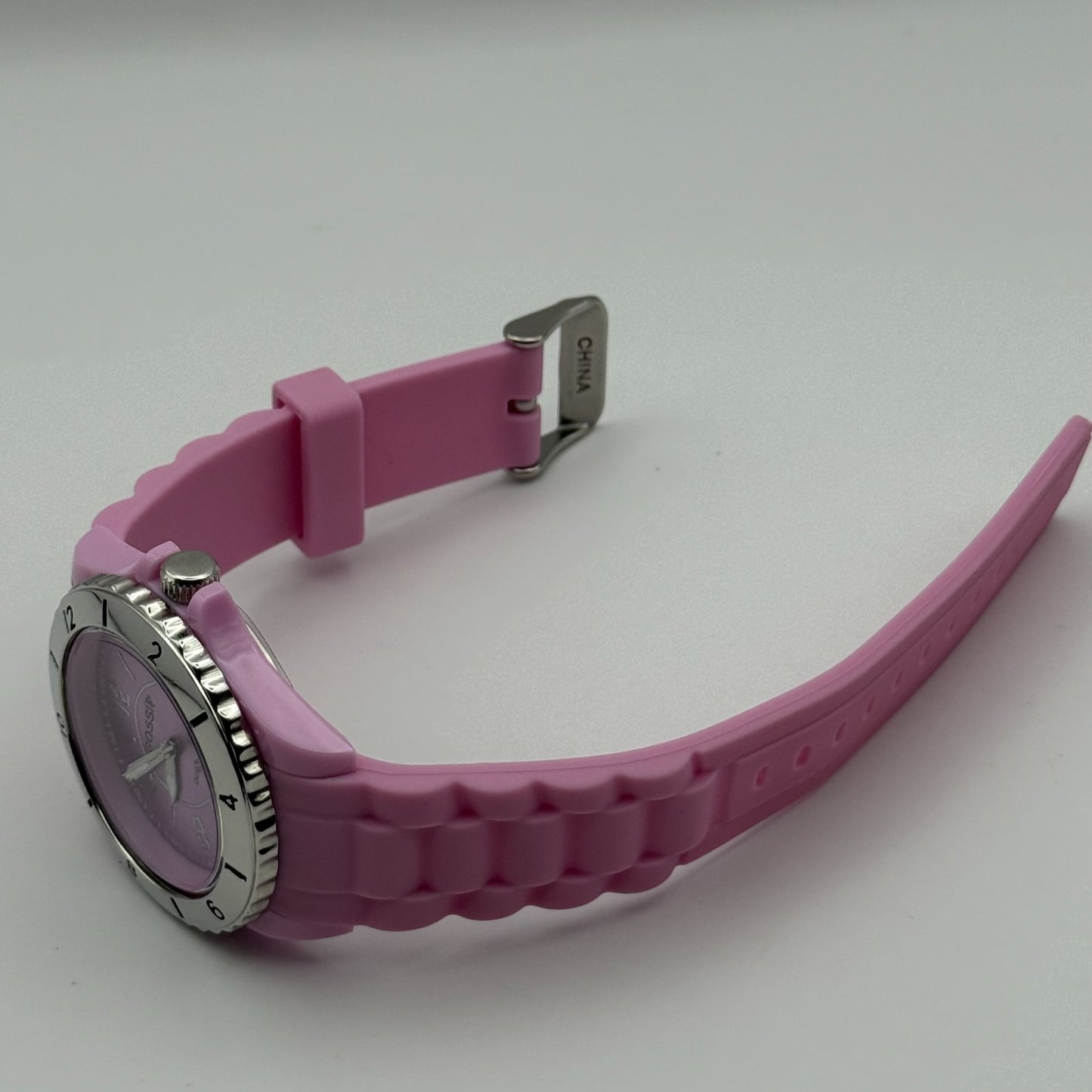 Gossip Ladies Quartz Watch Pink Dial Silver Tone Bezel Japan Working 39mm