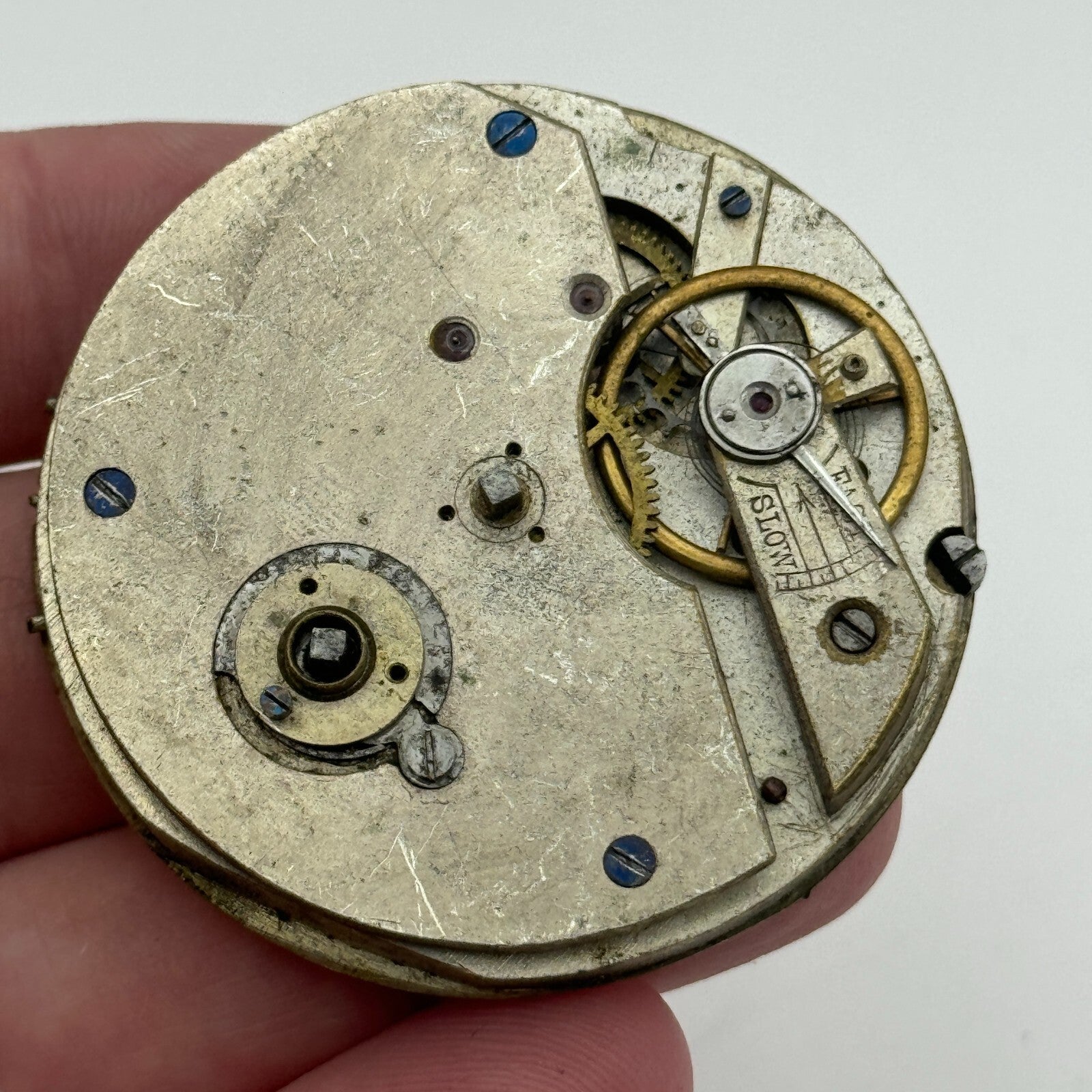 47.5mm Antique Key Wound Roman Numerals Pocket Watch Movement Dial PARTS REPAIR