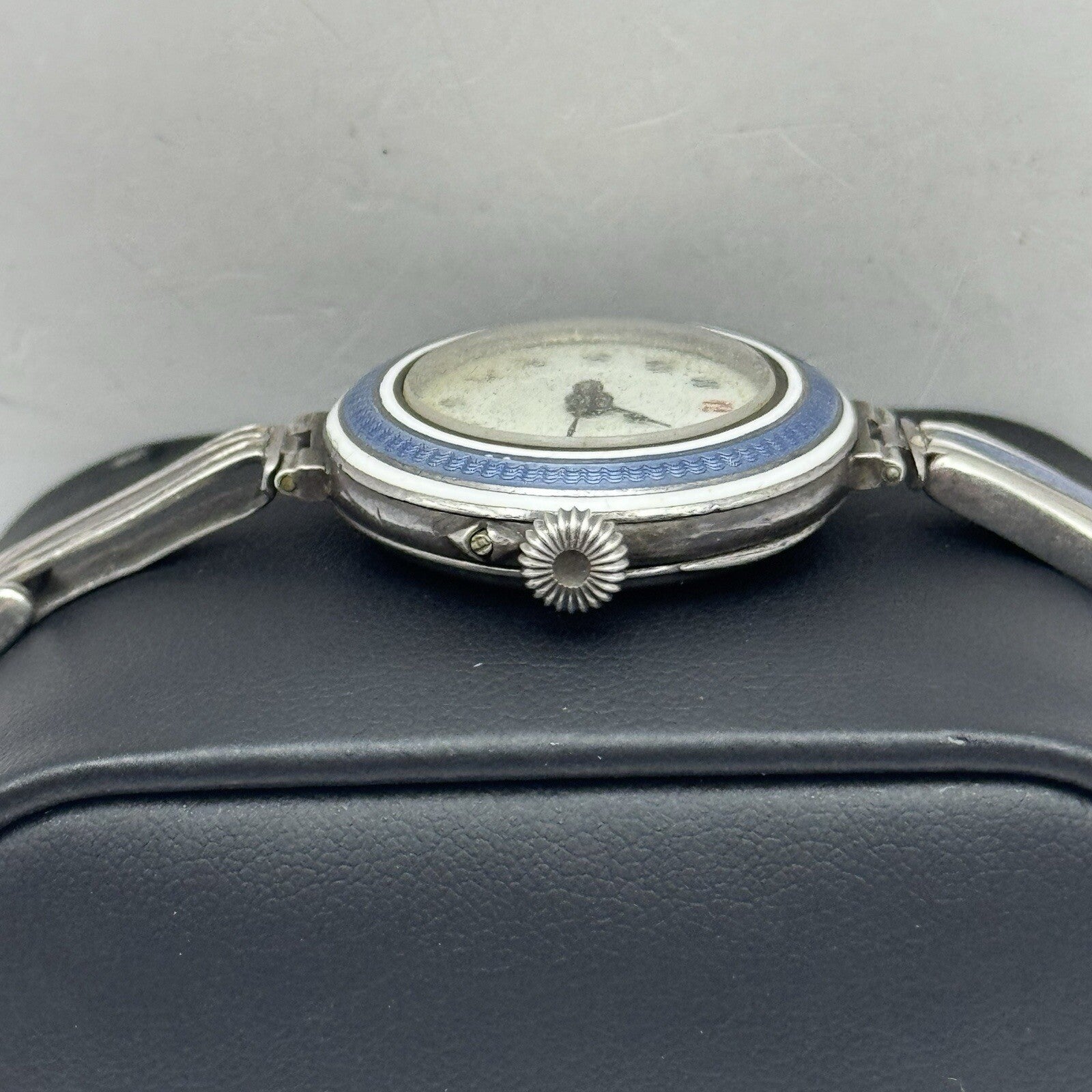 Pin Set Vintage Blue Enamel Sterling Silver 925 Ladies Trench Watch TO RESTORE
