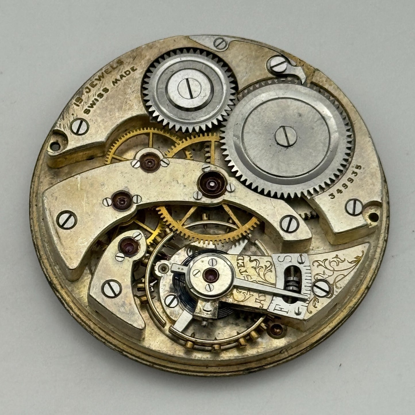42mm Unidentified High Grade 19 Jewels Swiss Hunter Pocket Watch Movement PARTS