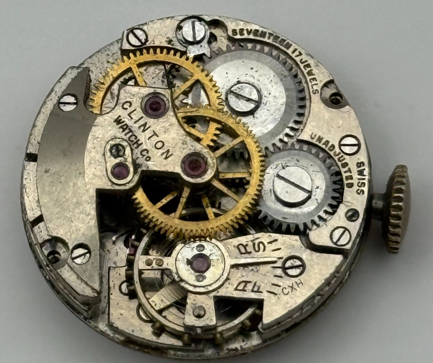 Clinton Sweep Seconds Watch Movement Running Manual Wind Vintage Parts 19.7mm