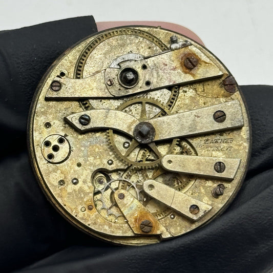 37.2mm Capell Geneve White Porcelain Dial Cylinder Watch Movement FOR PARTS