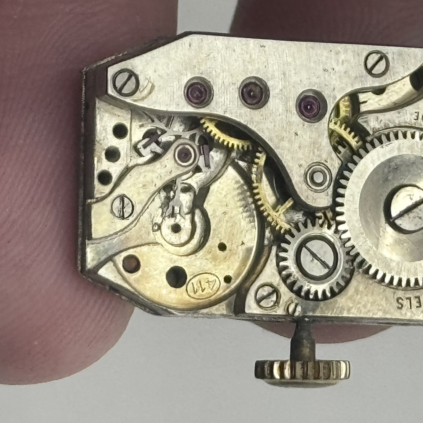 15.2mm Running Art Deco Cal 411 Tank Watch Movement Dial Hands Restoration