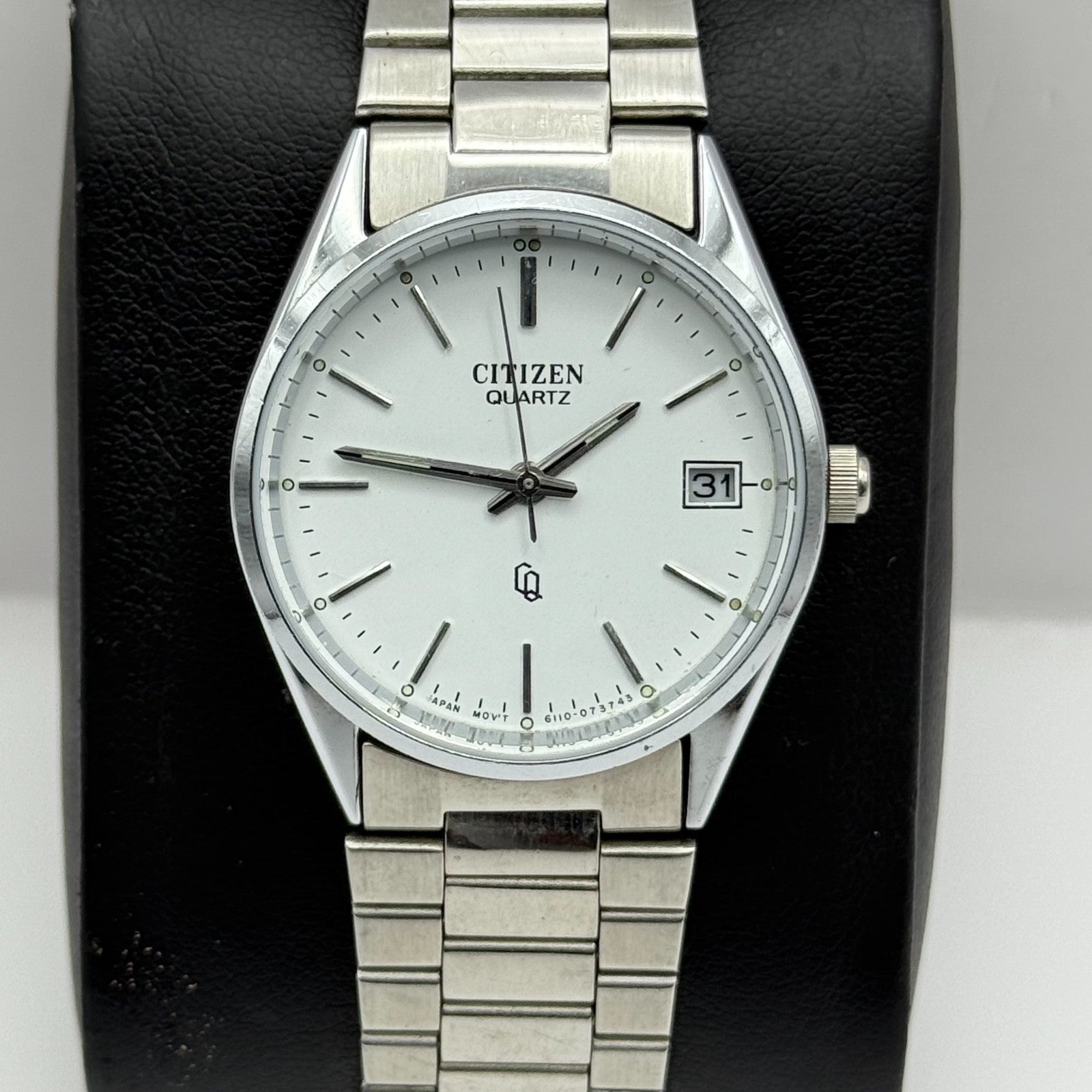 Citizen CQ Quartz Watch 6110-073185 Date Silver Tone Japan 30mm PARTS REPAIR