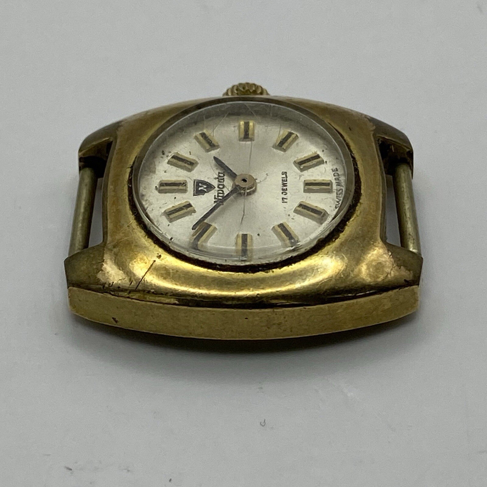 24mm Ladies Manual Wind Nivada Gold Plated Watch Head RUNS FOR PARTS TO RESTORE