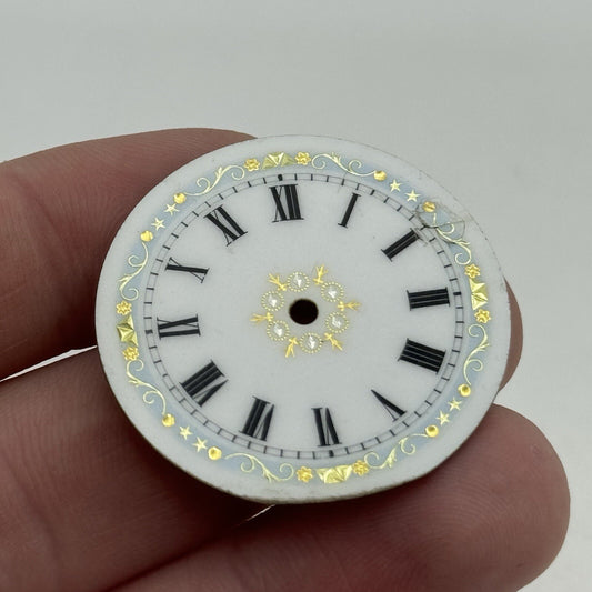 35.1mm Antique Beautiful Porcelain Patterned Pocket Watch Dial Spares Parts