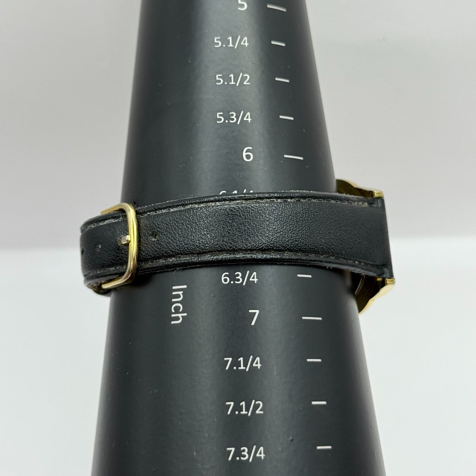 33mm Working Gillex Gold Plated Ladies Black Dial Strap Quartz Watch 6.5 Inches