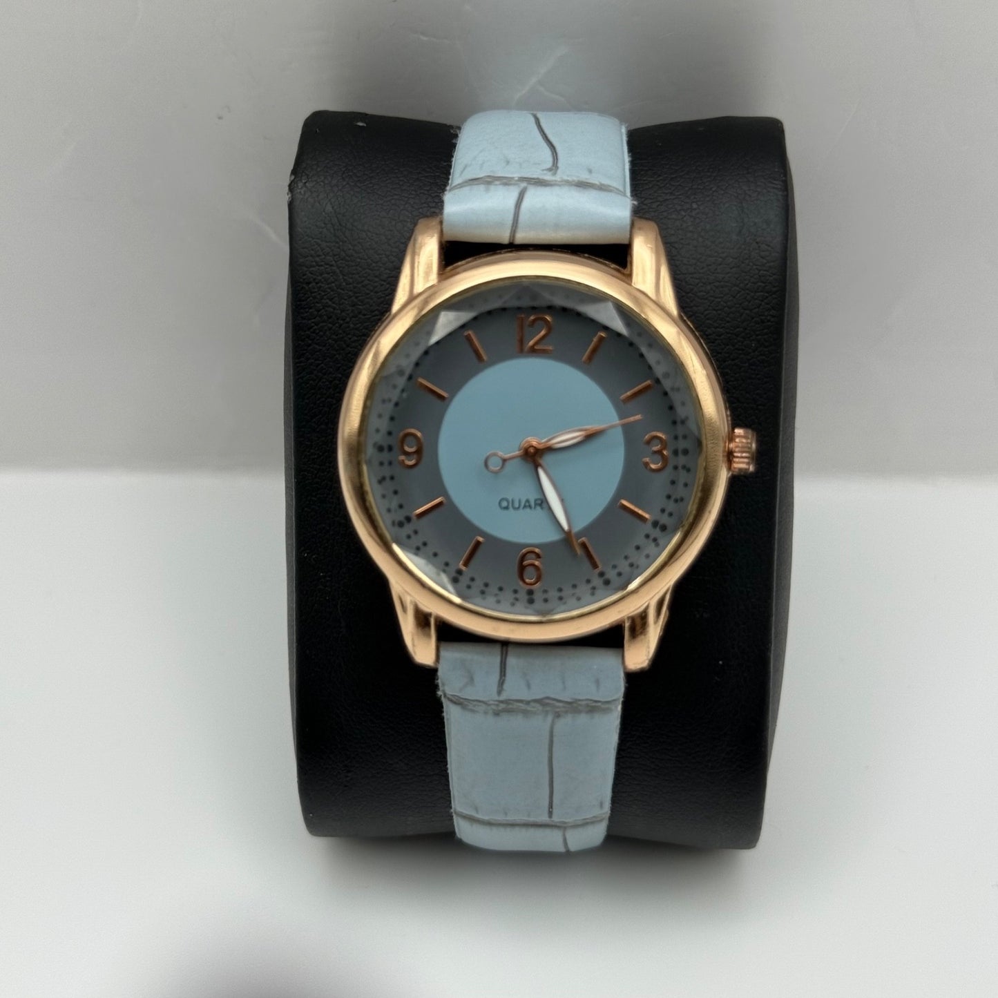 Working Ladies Rose Gold Tone Blue Dial & Strap Seconds Hand 34mm Quartz Watch
