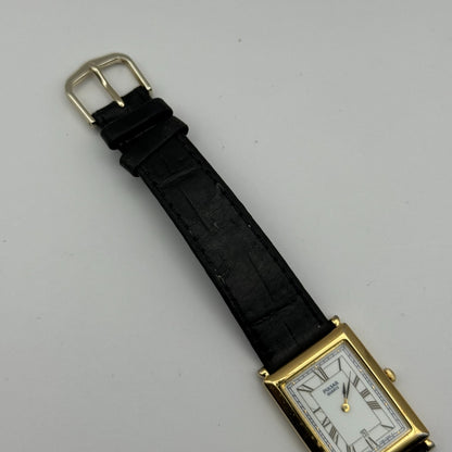 Pulsar Tank Watch Quartz Rectangular Date Dial Black Strap Japan Working 23mm