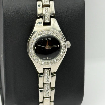 Citron BLC202 Ladies Quartz Watch Black Dial Silver Tone Bracelet Working 21mm