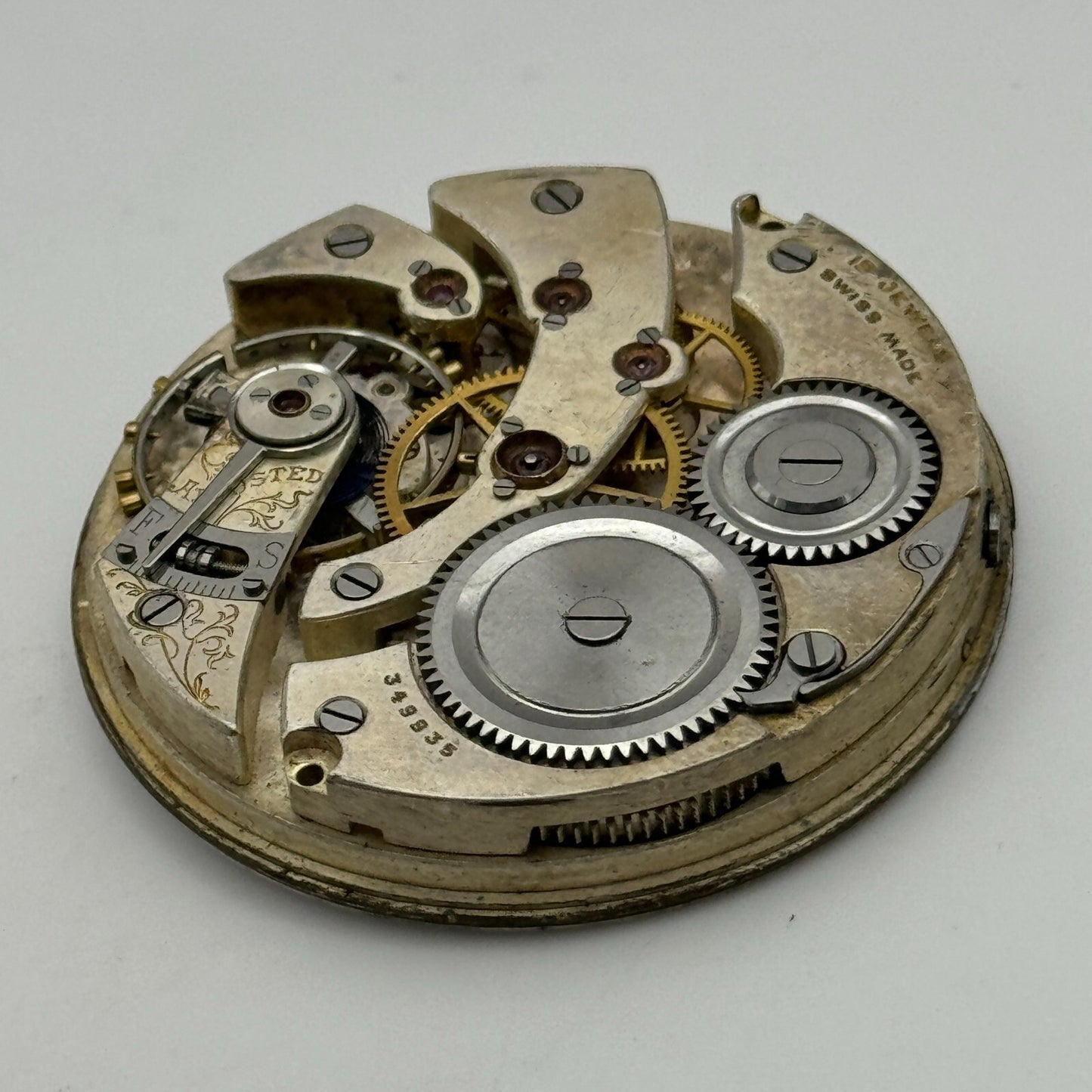 42mm Unidentified High Grade 19 Jewels Swiss Hunter Pocket Watch Movement PARTS