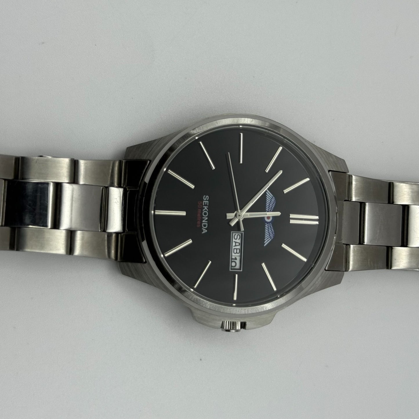 Sekonda Men's Quartz Watch Date Dial Silver Tone Bracelet 43mm PARTS REPAIR