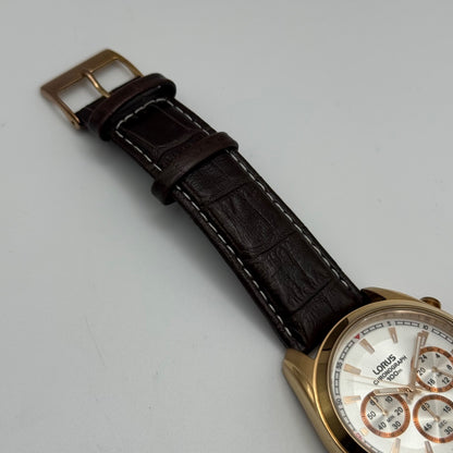 Lorus Chronograph Mens Watch 100M Quartz VD53-X024 Leather Strap 43mm Japan
