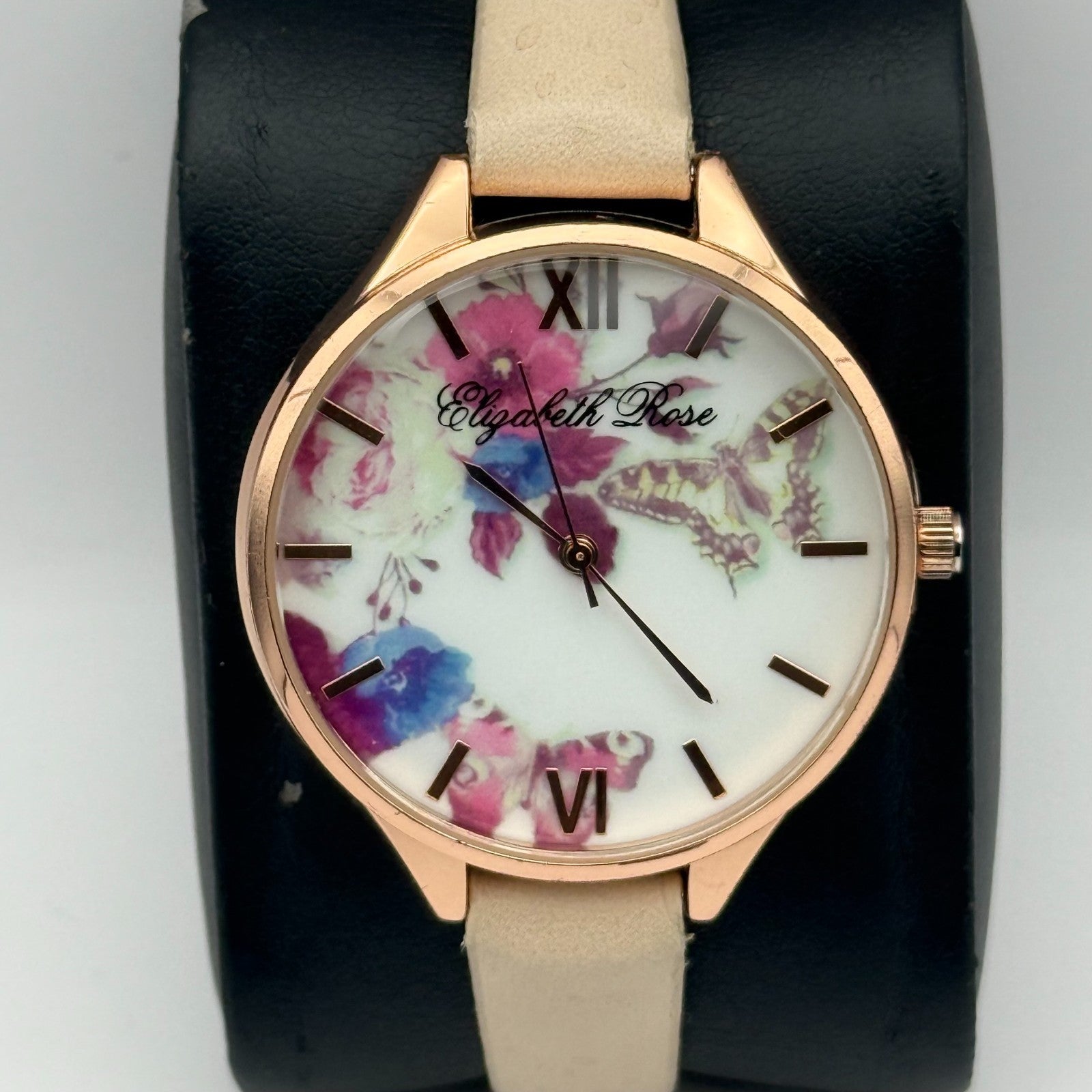 Elizabeth Rose Ladies Quartz Watch Floral Dial Rose Gold Tone Working 36mm