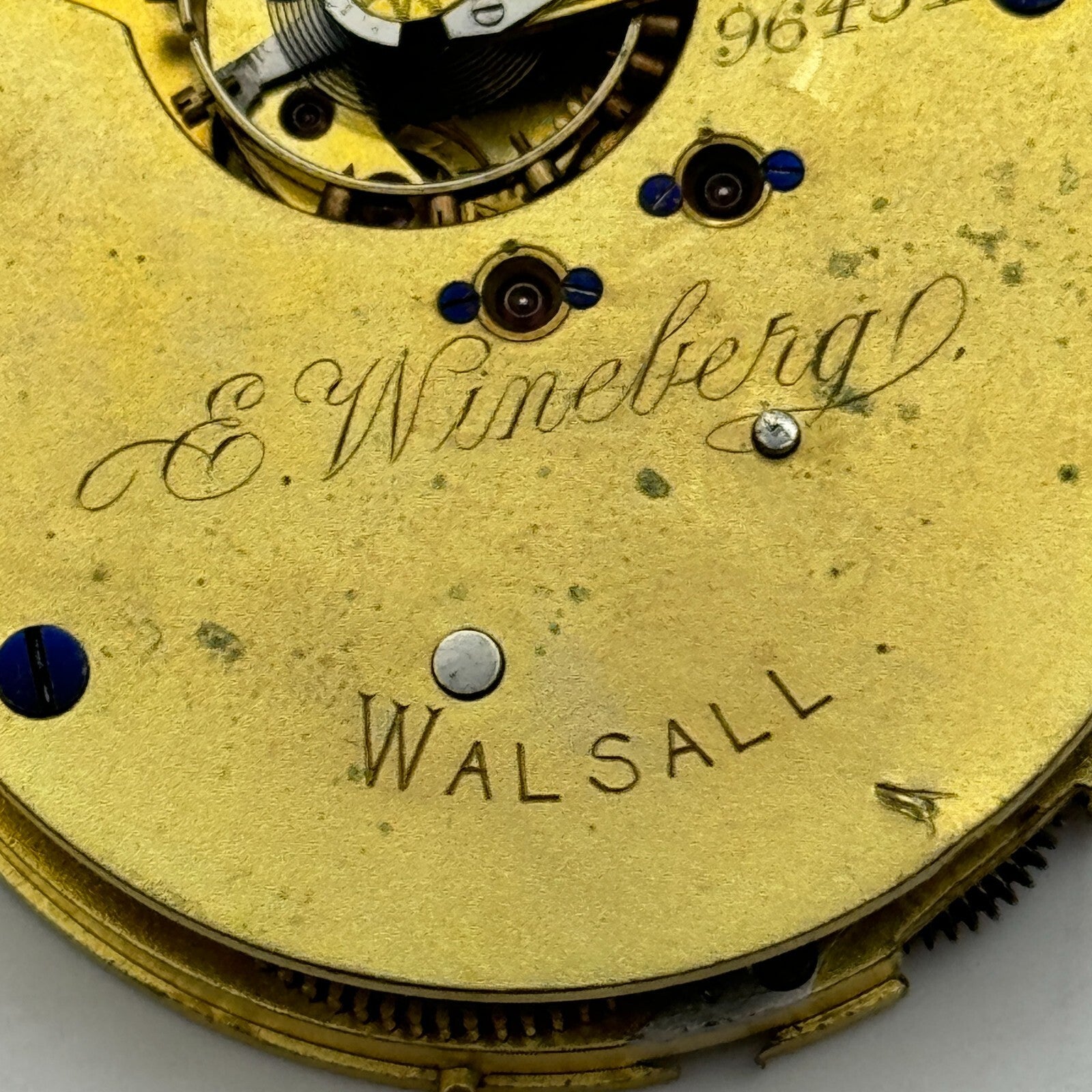 47.3mm Antique E Wineberg Walsall Pocket Watch Movement PARTS REPAIR SPARES