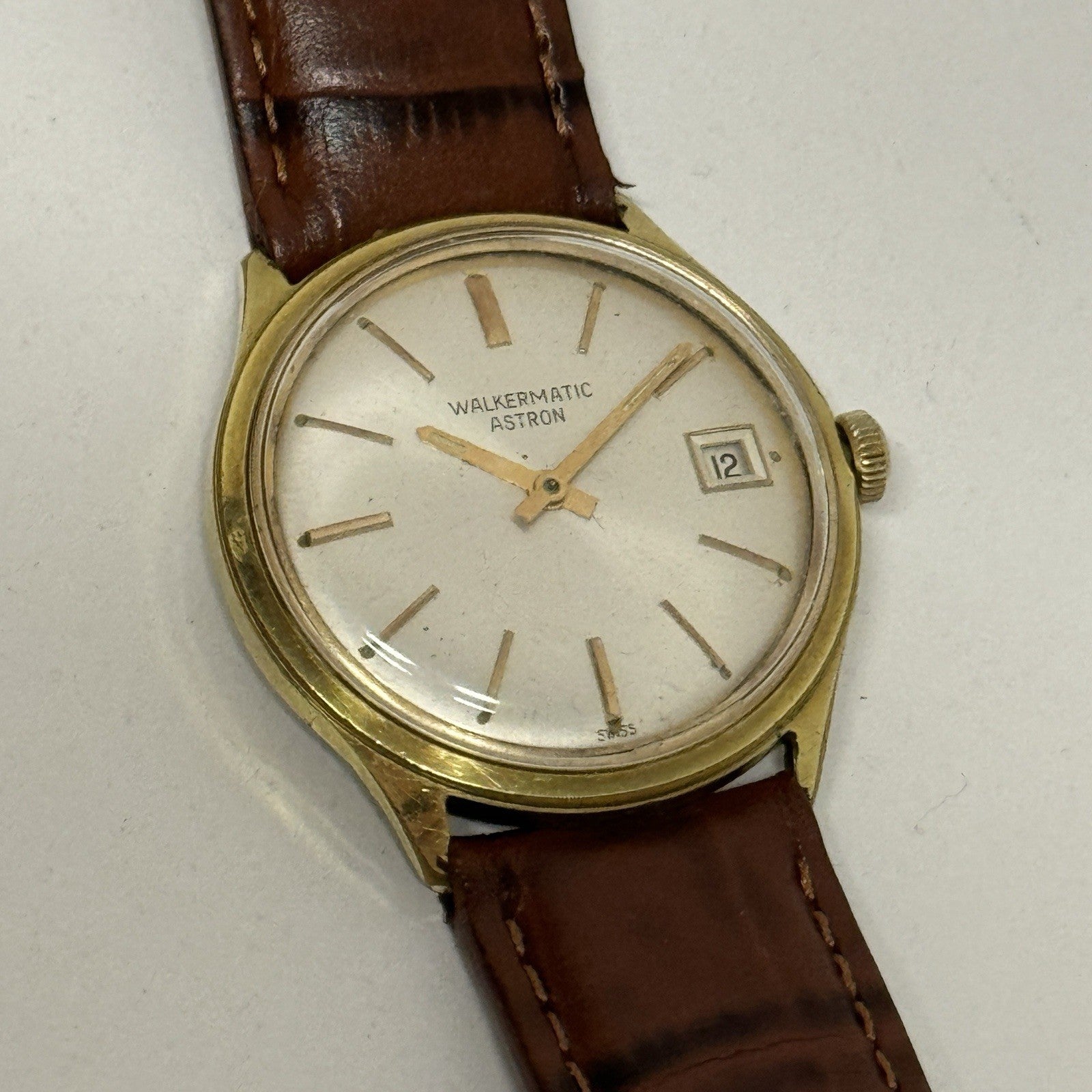 34mm Mens Walkermatic Astron ETA 2472 Automatic Vintage Watch Running To Service
