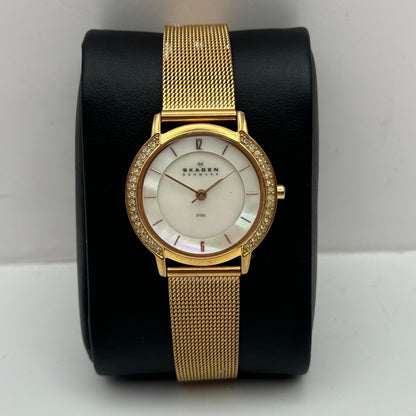 28mm Working Skagen Denmark 804SRR Steel Rose Gold Tone MOP Quartz Watch 8 Inch
