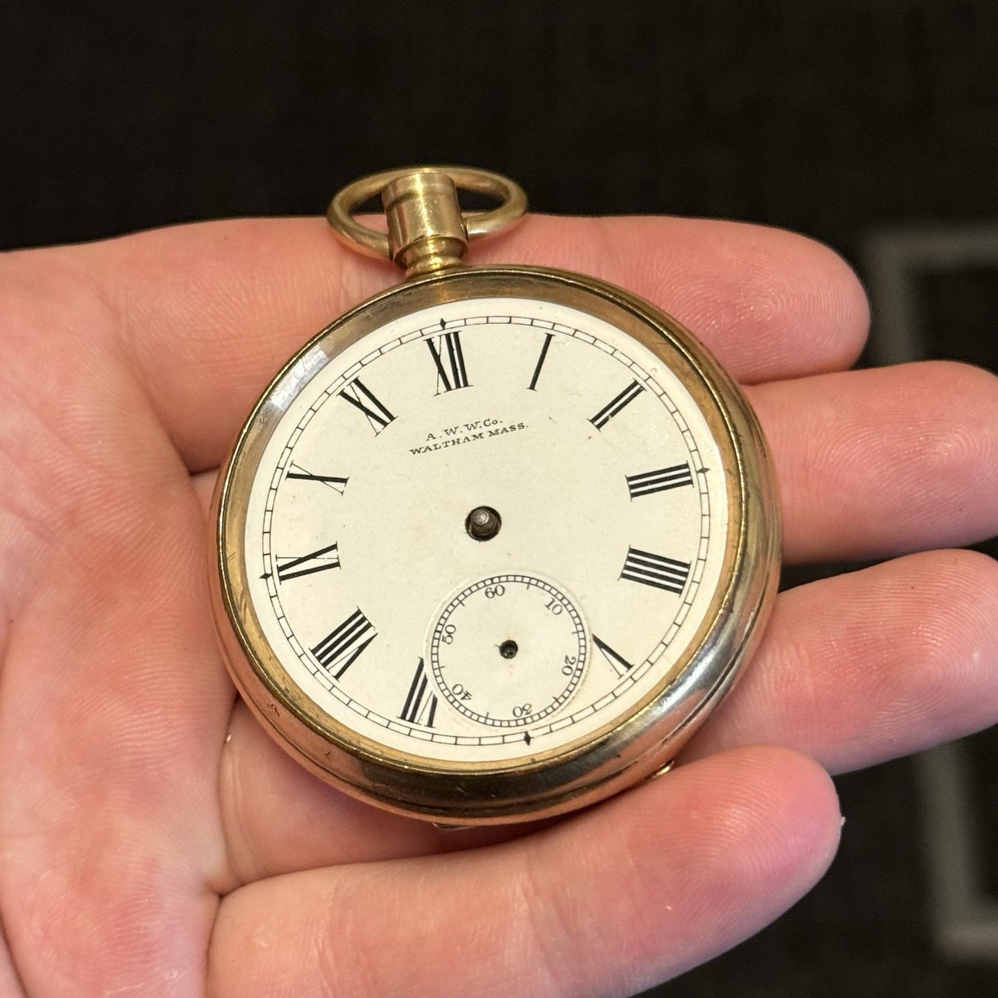 16S Waltham Bond St Model 1888 10ct Gold Plate Open Face Pocket Watch TO RESTORE
