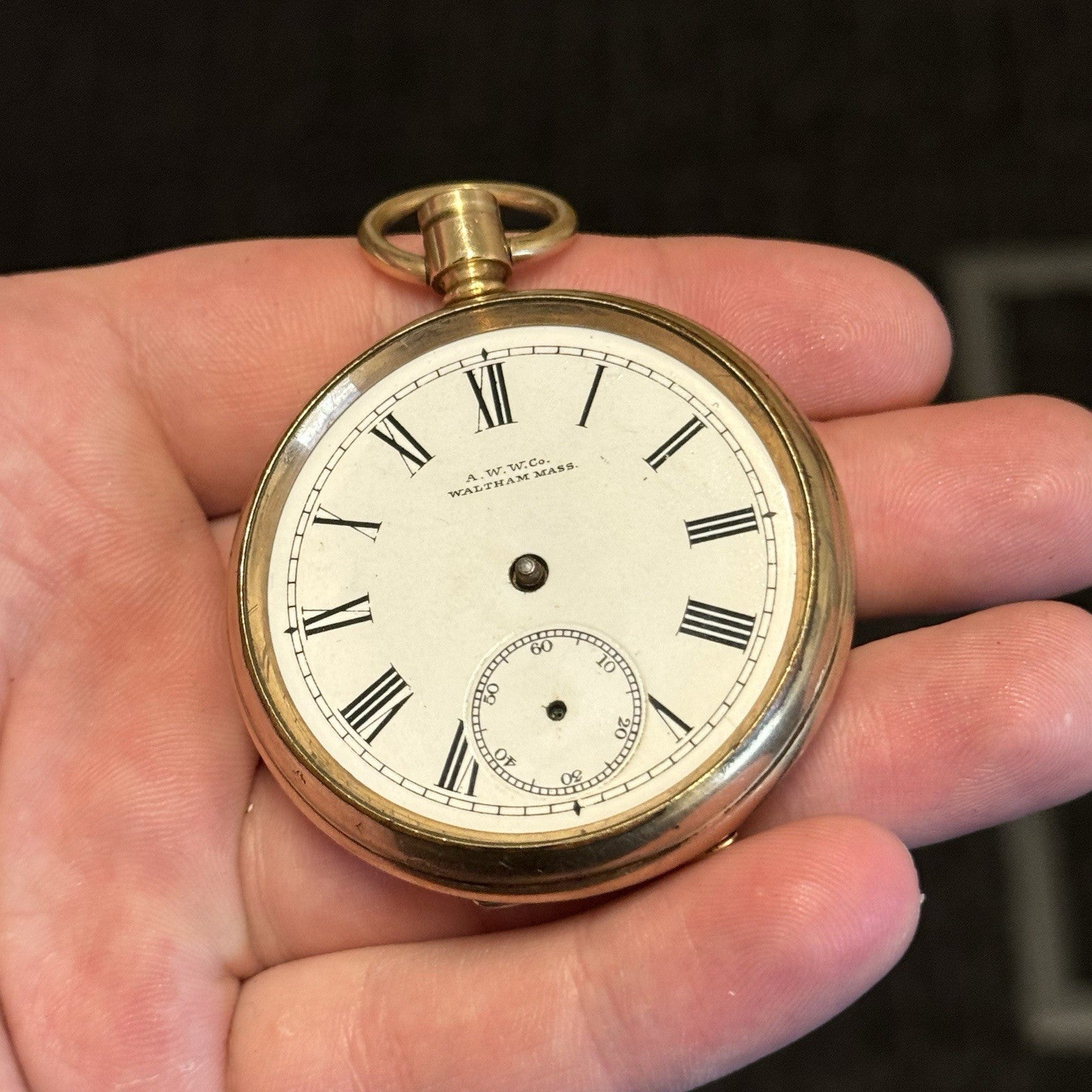 16S Waltham Bond St Model 1888 10ct Gold Plate Open Face Pocket Watch TO RESTORE