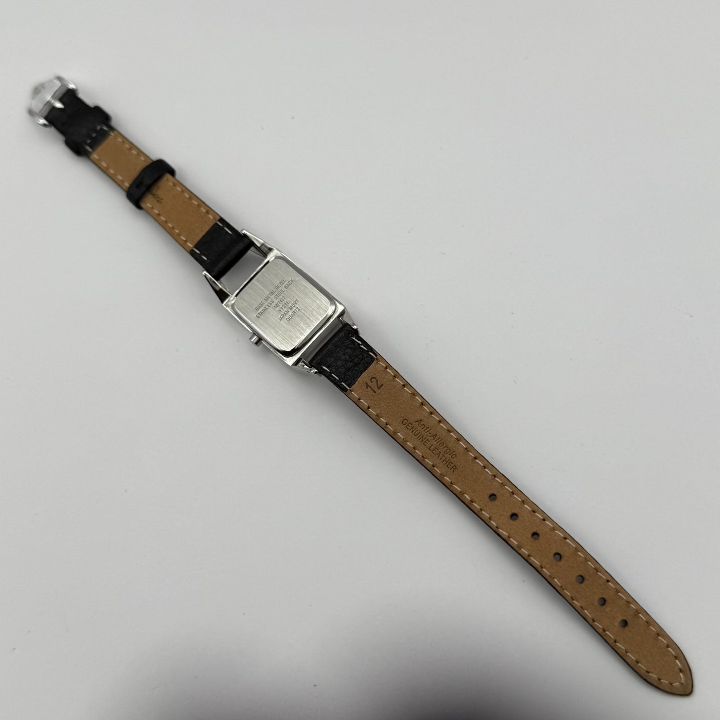 Anne Klein Ladies Quartz Watch White Dial Black Leather Strap Japan Working 18mm