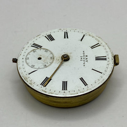 44.6mm Antique Kay Worcester Reversing Pinion Pocket Watch Movement PARTS