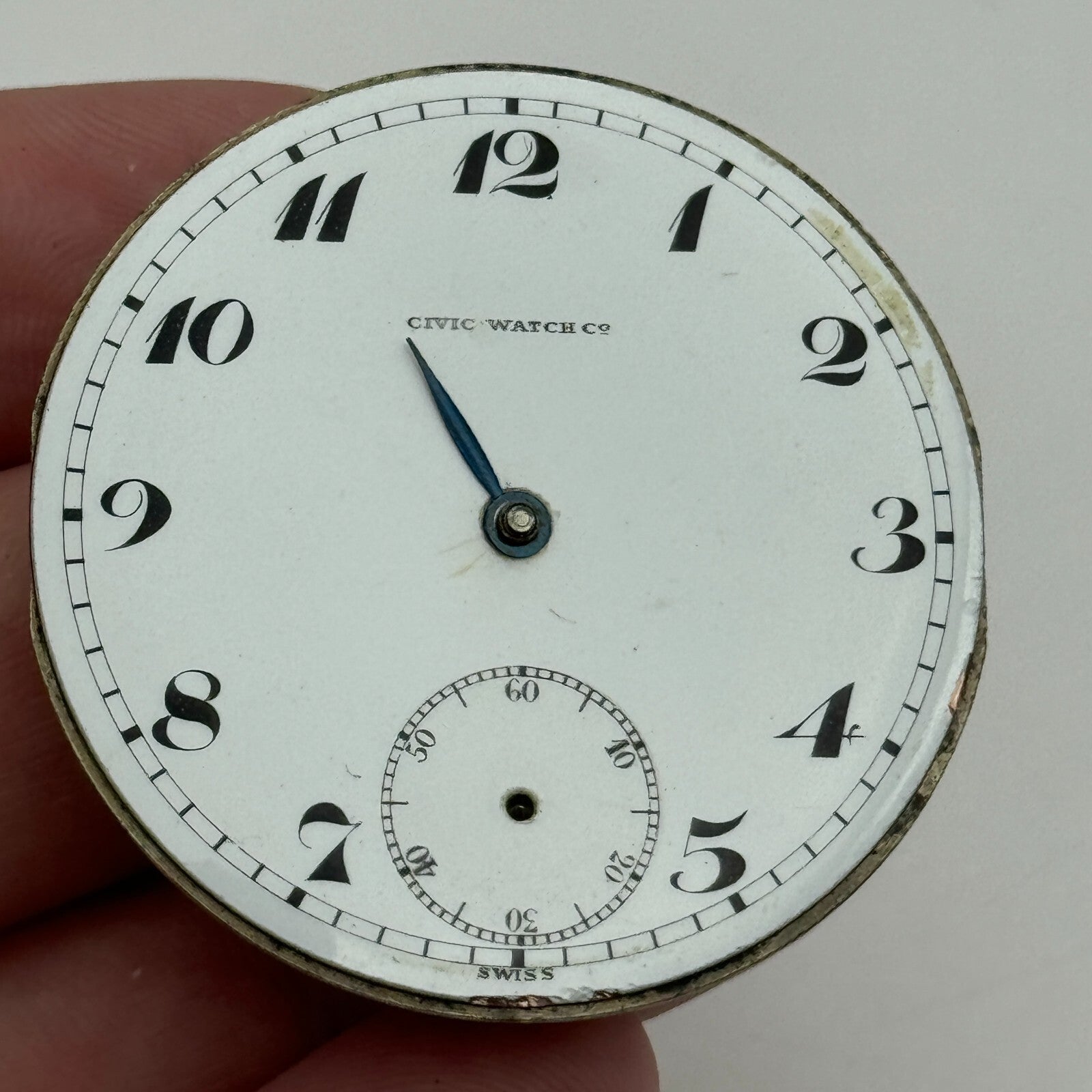 42.8mm Vintage Civic Watch Co 7 Jewels Swiss Hunter Pocket Watch Movement PARTS