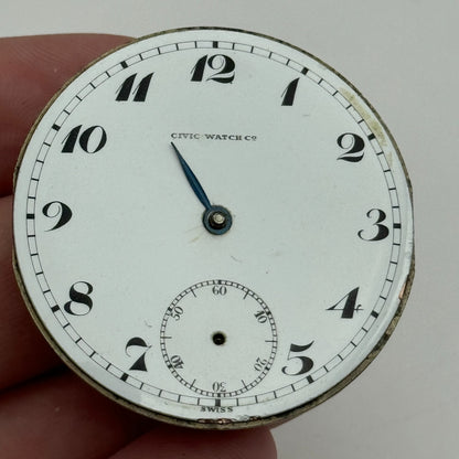 42.8mm Vintage Civic Watch Co 7 Jewels Swiss Hunter Pocket Watch Movement PARTS