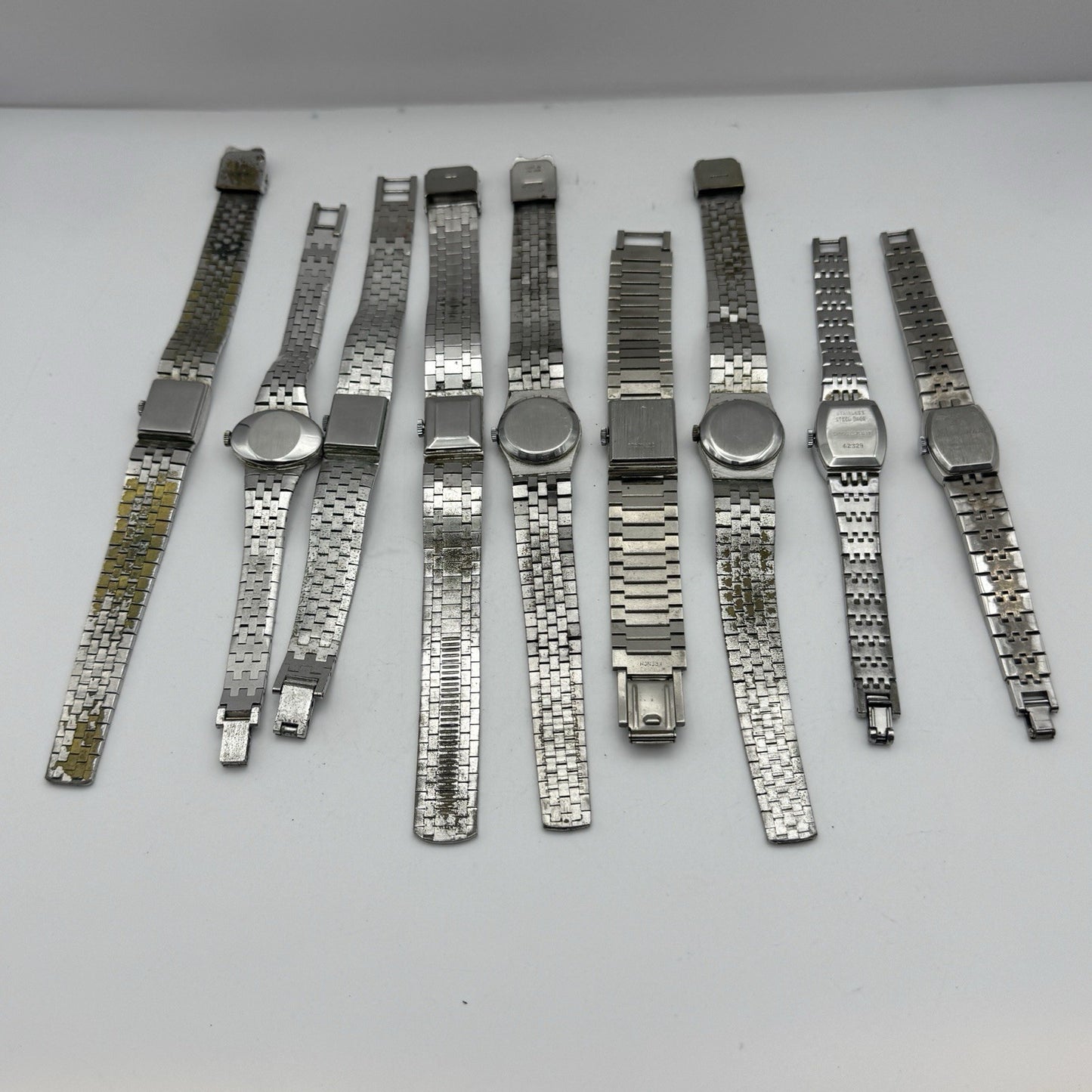 Bundle Of 9 Vintage Silver Tone Bark Affect Watches Mechanical Job Lot To Repair