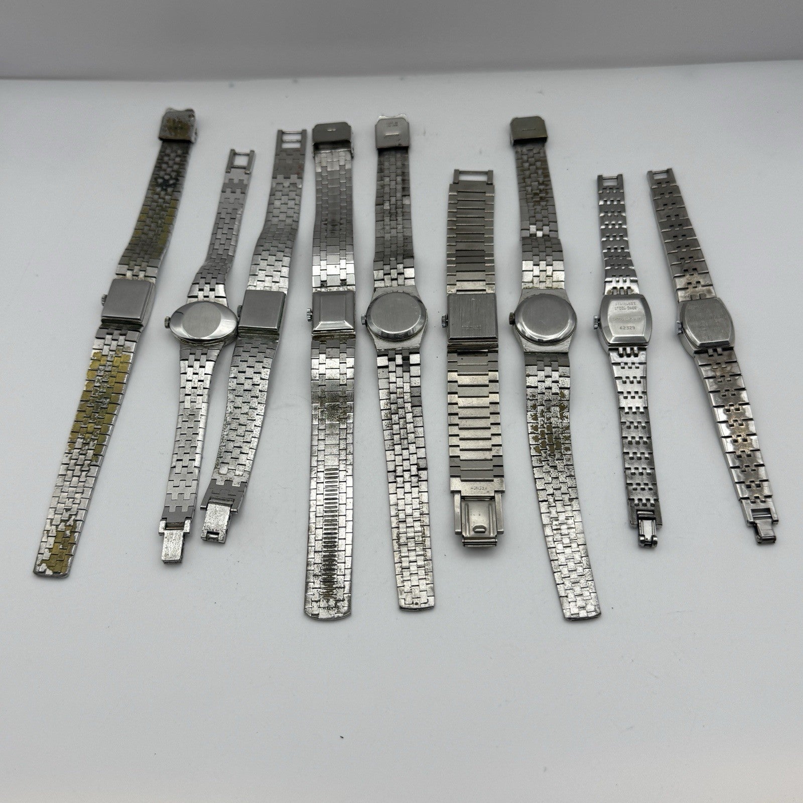Bundle Of 9 Vintage Silver Tone Bark Affect Watches Mechanical Job Lot To Repair