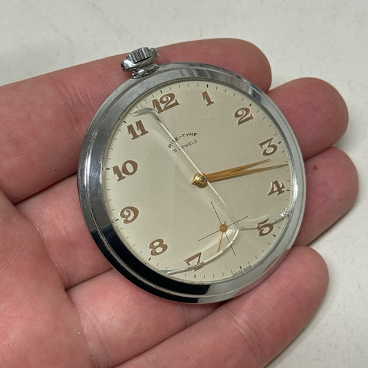 49mm Vintage NEW OLD STOCK Rite - Tyme Open Face Subdial Pocket Watch TO SERVICE