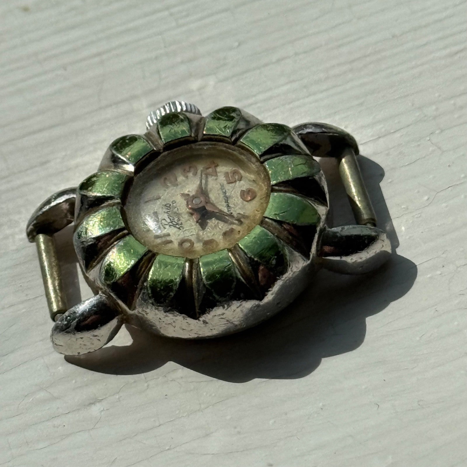 22mm Vintage EB 1431N Basis Jewelled Green Bezel Swiss Manual Watch PARTS REPAIR