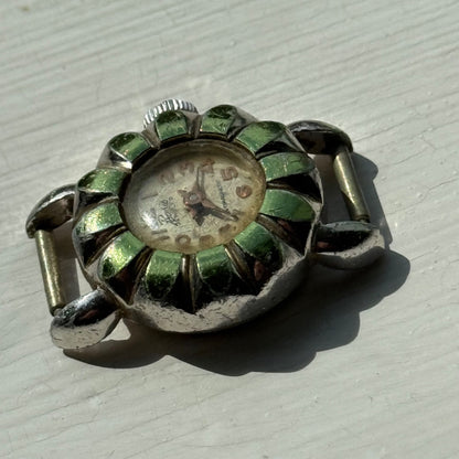 22mm Vintage EB 1431N Basis Jewelled Green Bezel Swiss Manual Watch PARTS REPAIR