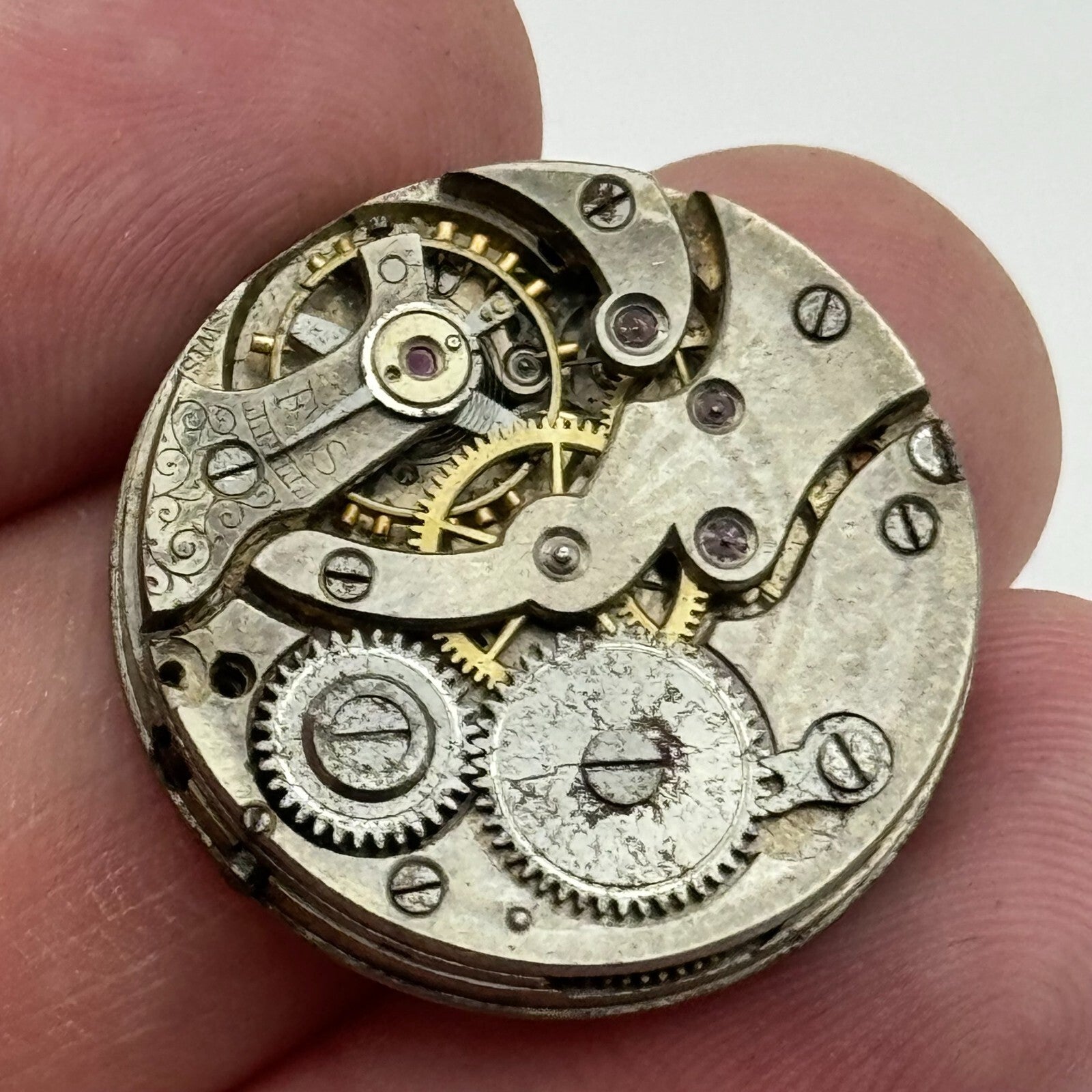 25.3mm Unidentified Trench Watch Movement & Dial Manual Wind Vintage Swiss PARTS