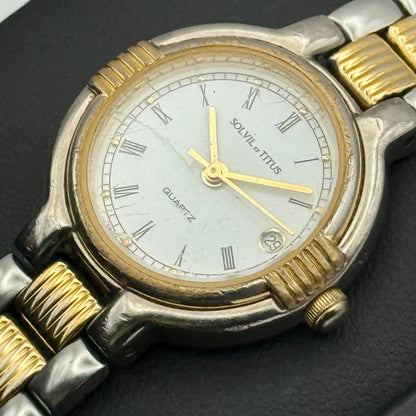 Solvil Et Titus Ladies Quartz Watch Date Dial Two Tone Bracelet Working 25mm