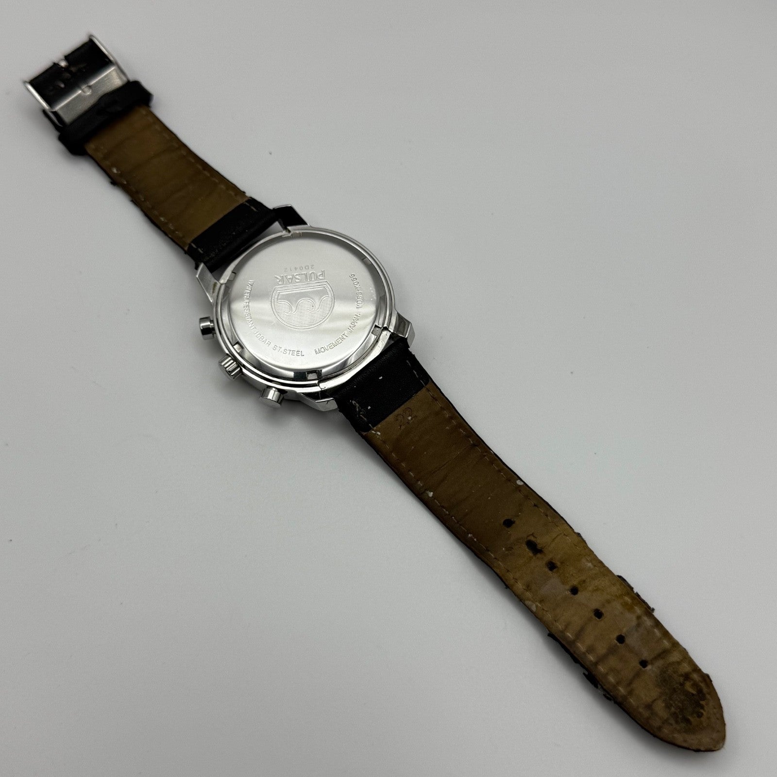 Pulsar Chronograph 100M Watch Men's Quartz VD53-X055 Working 43mm Japan Steel