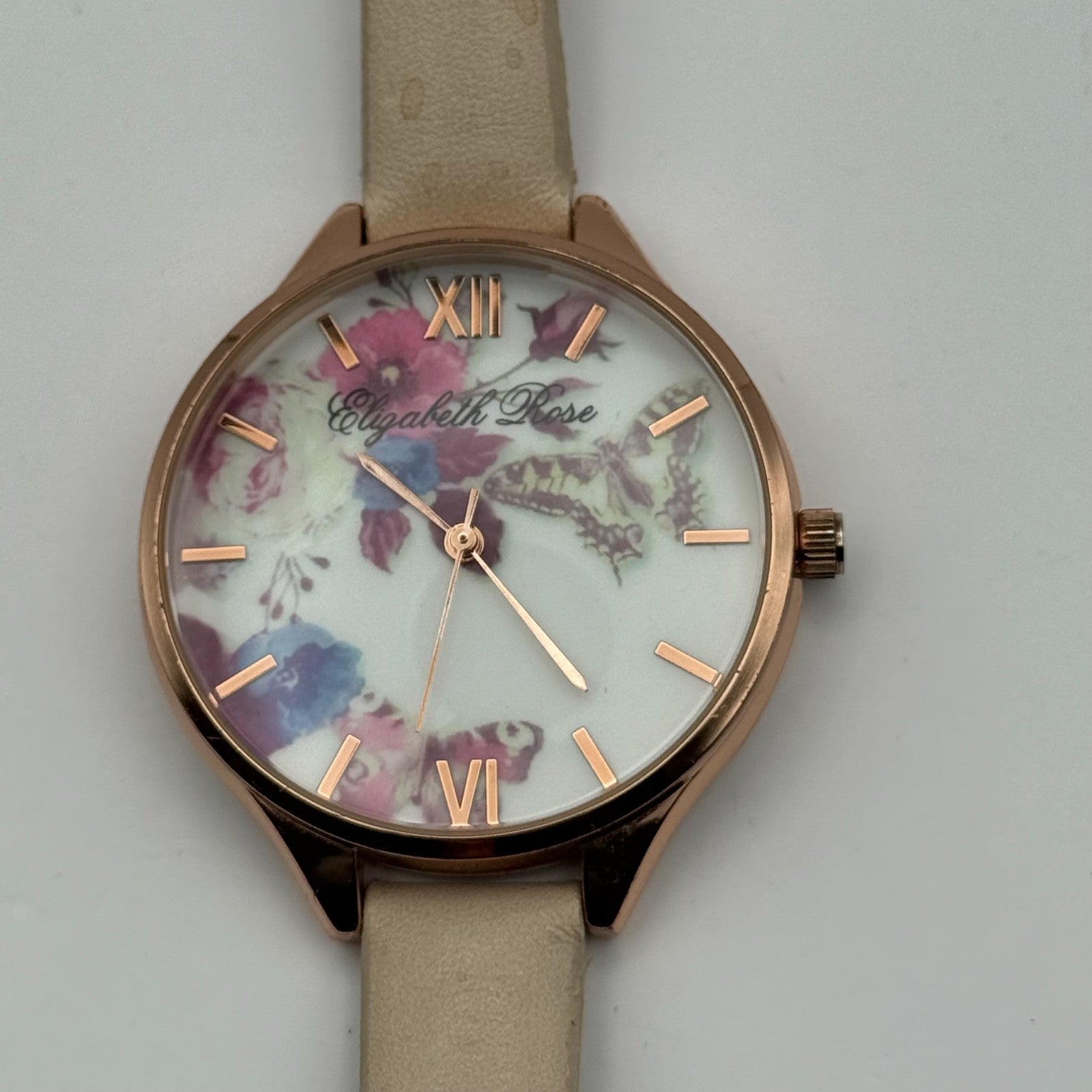 Elizabeth Rose Ladies Quartz Watch Floral Dial Rose Gold Tone Working 36mm