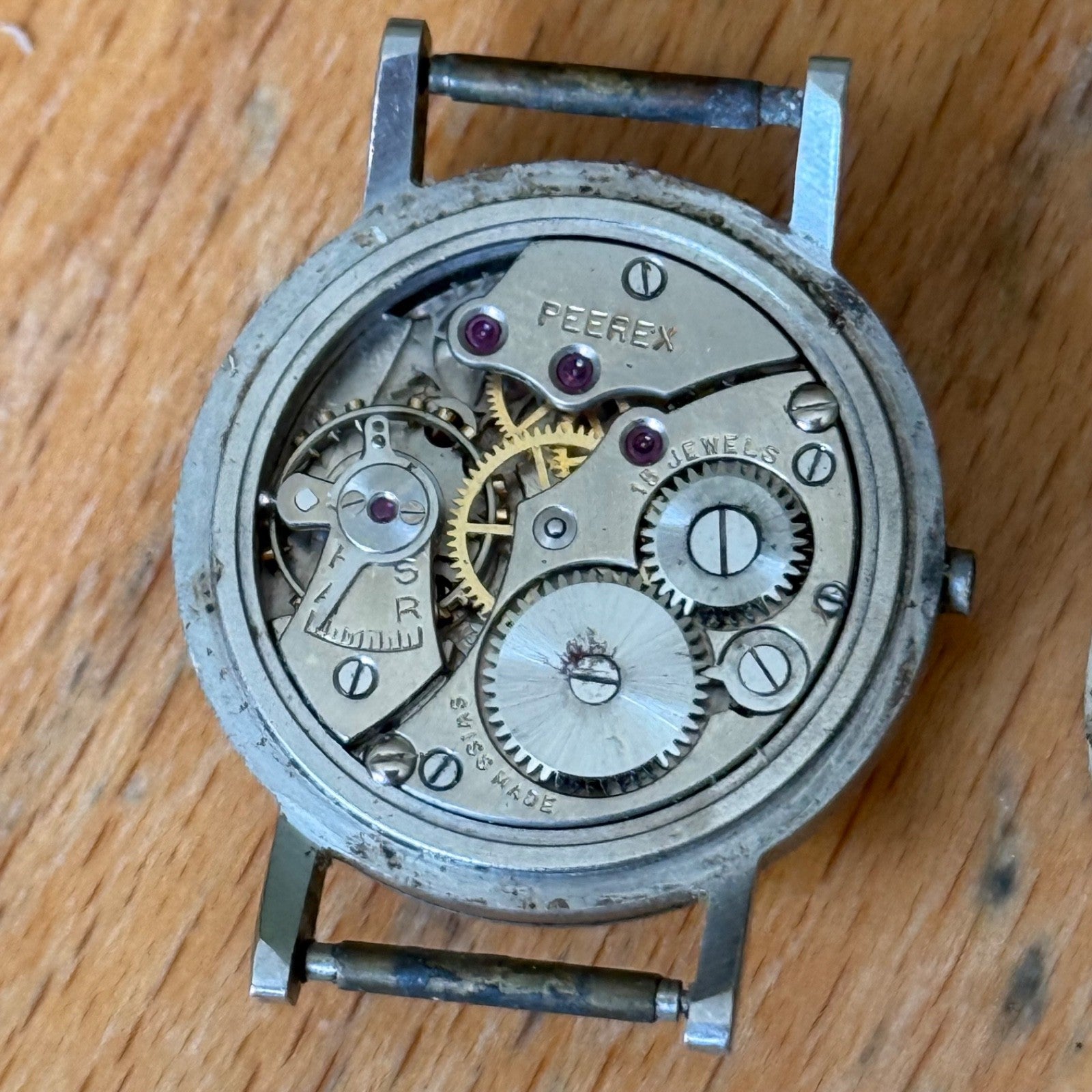 24mm Vintage Peerex 15 Jewels Swiss Sub Seconds Manual Wind Watch PARTS / REPAIR