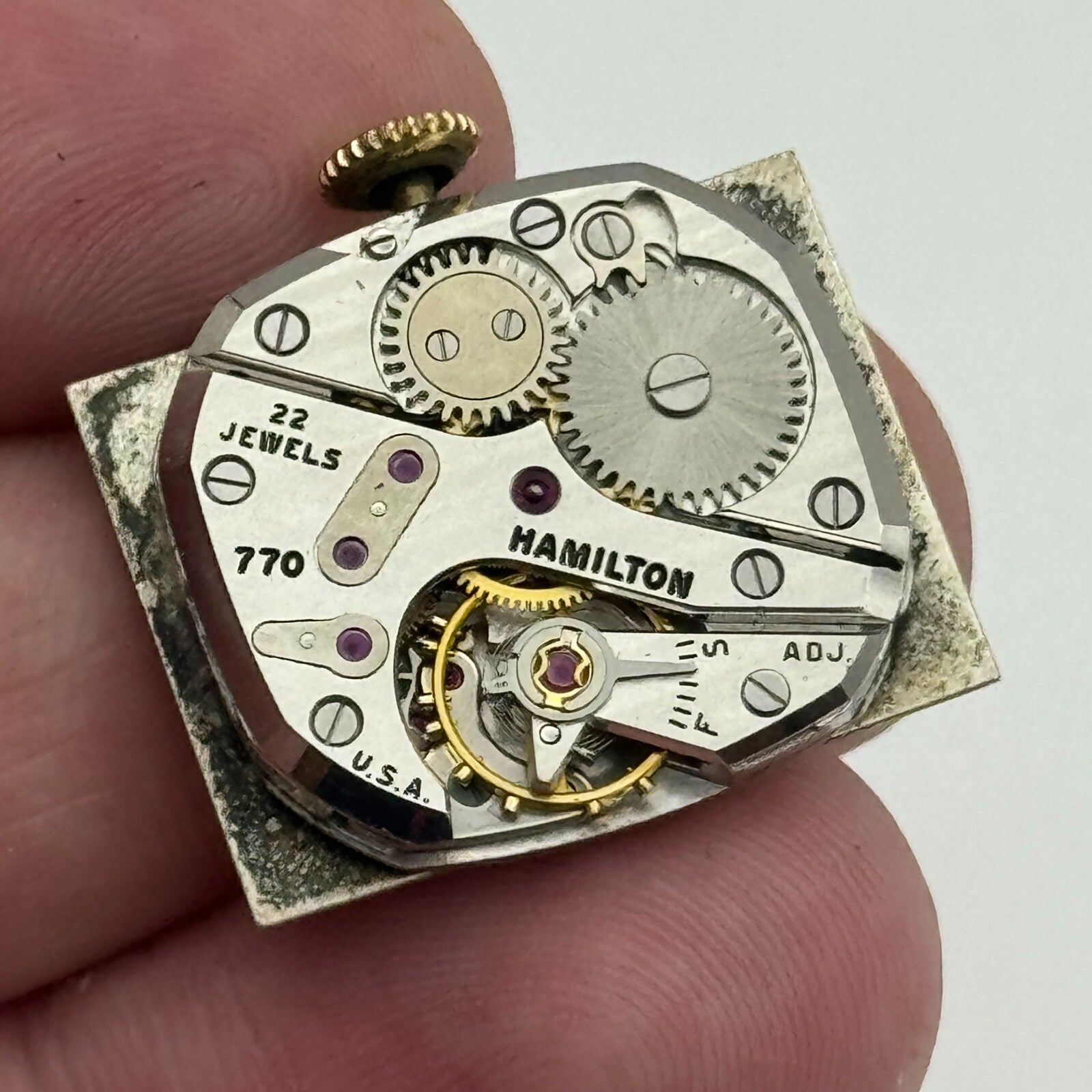 20.4mm Running Hamilton Cal 770 Manual Wind 22 Jewels USA Watch Movement PARTS