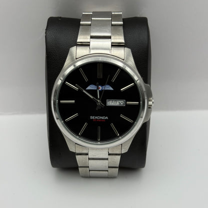 Sekonda Men's Quartz Watch Date Dial Silver Tone Bracelet 43mm PARTS REPAIR