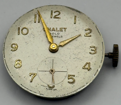 Chalet Gold 21 Jewels Watch Movement Running Manual Wind Vintage Parts 23.3mm