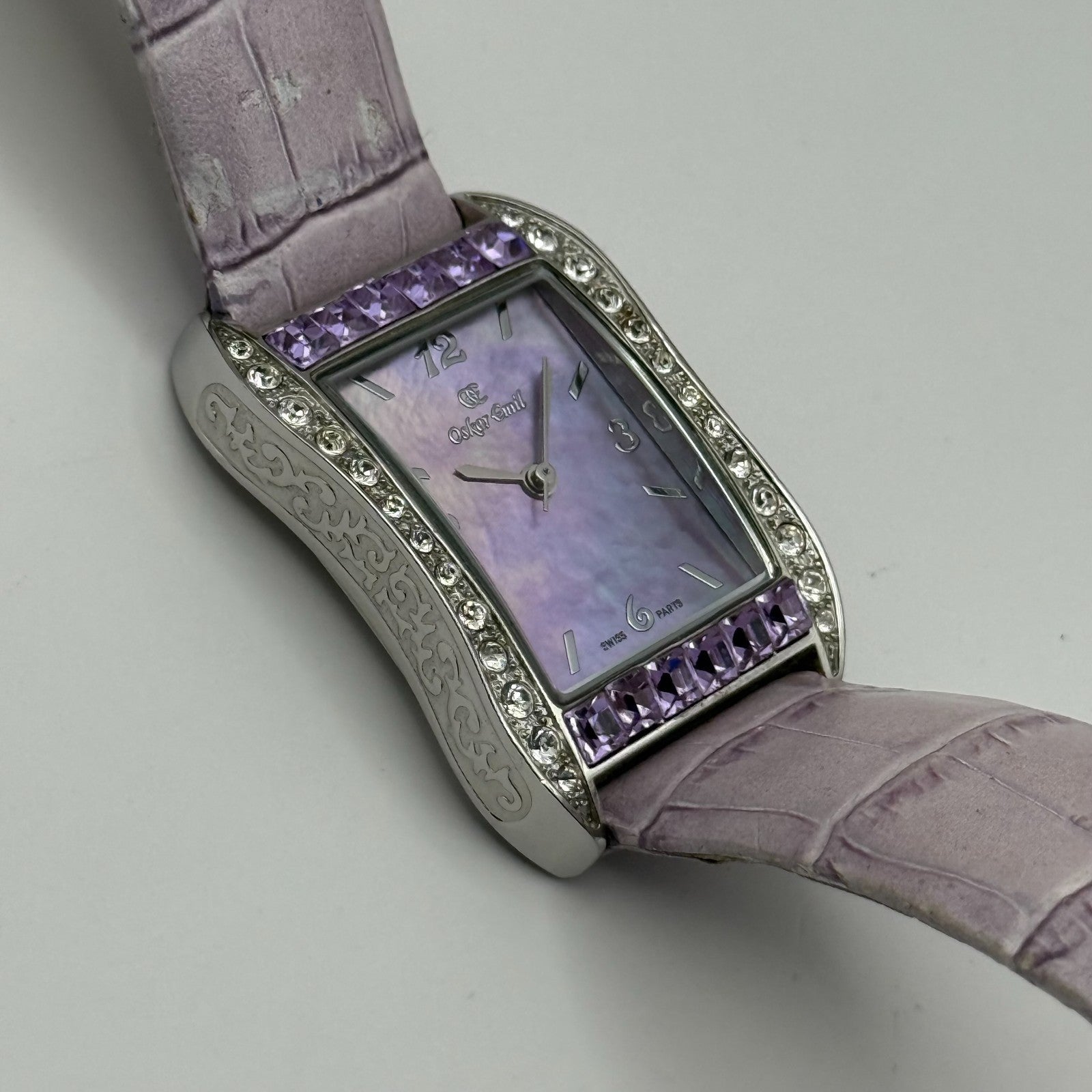 Oskar Emil Ladies Swiss Quartz Watch Crystal Bezel Leather Strap Working 25mm