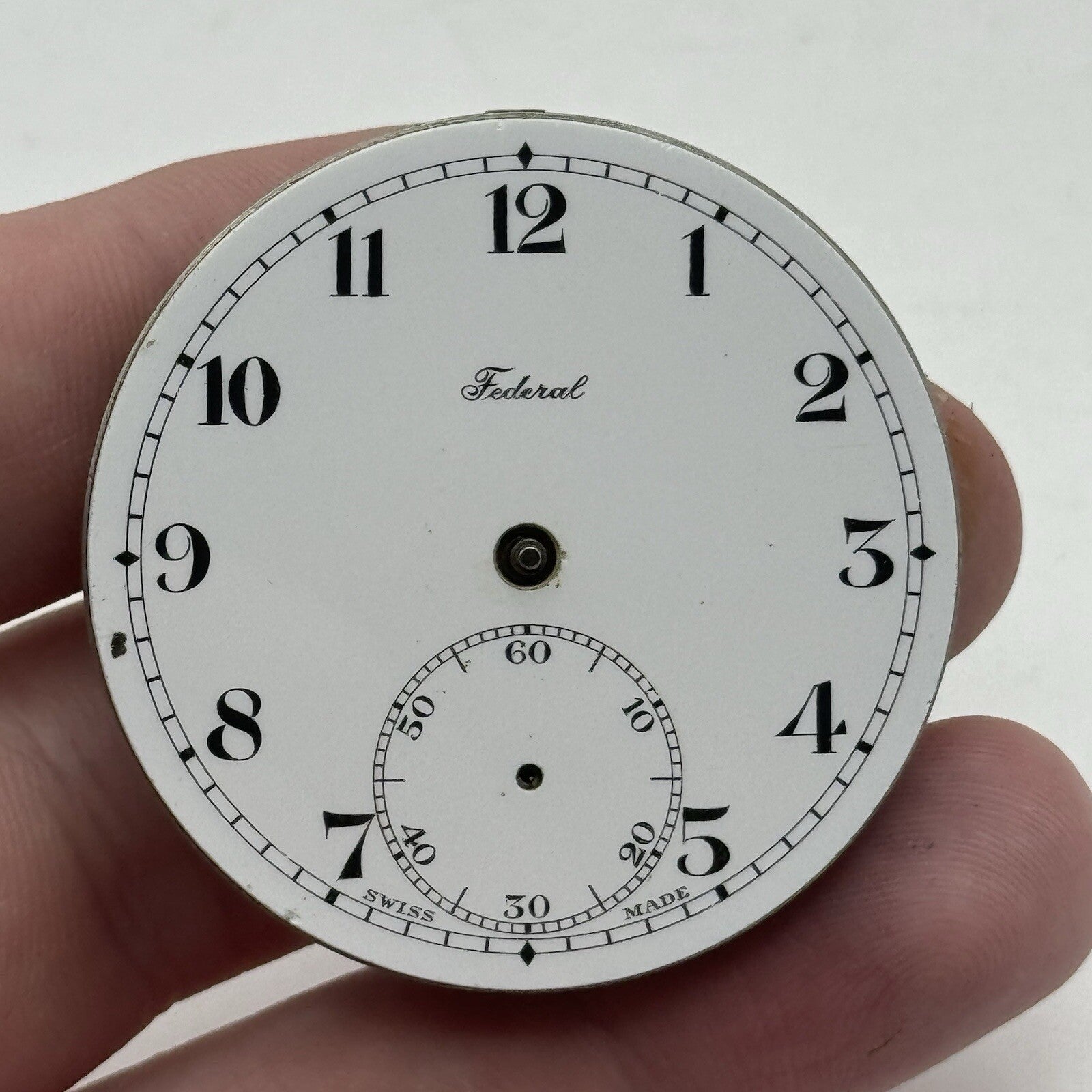 42.9mm Manual Wind Federal Porcelain Dial Pocket Watch Movement FOR PARTS