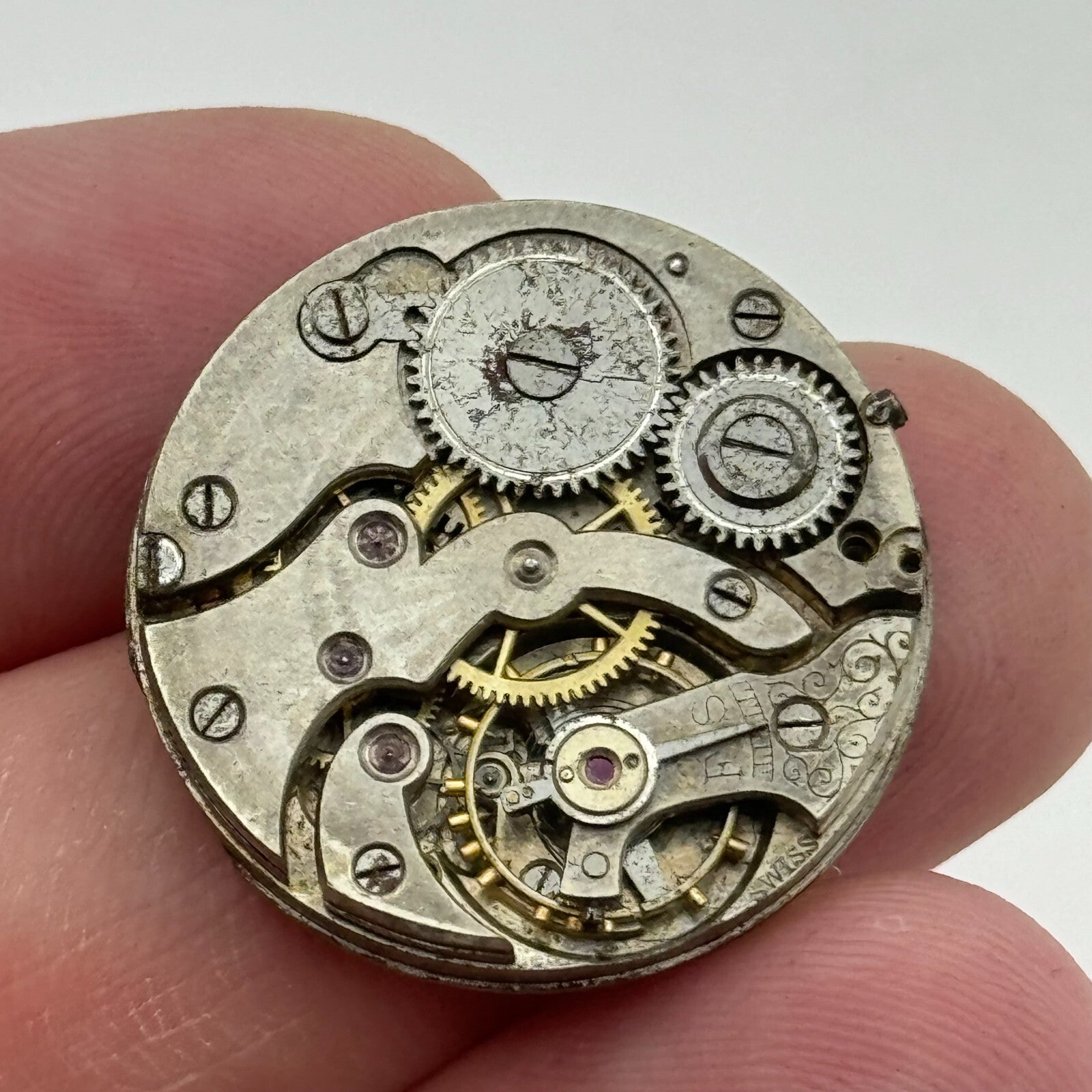 25.3mm Unidentified Trench Watch Movement & Dial Manual Wind Vintage Swiss PARTS