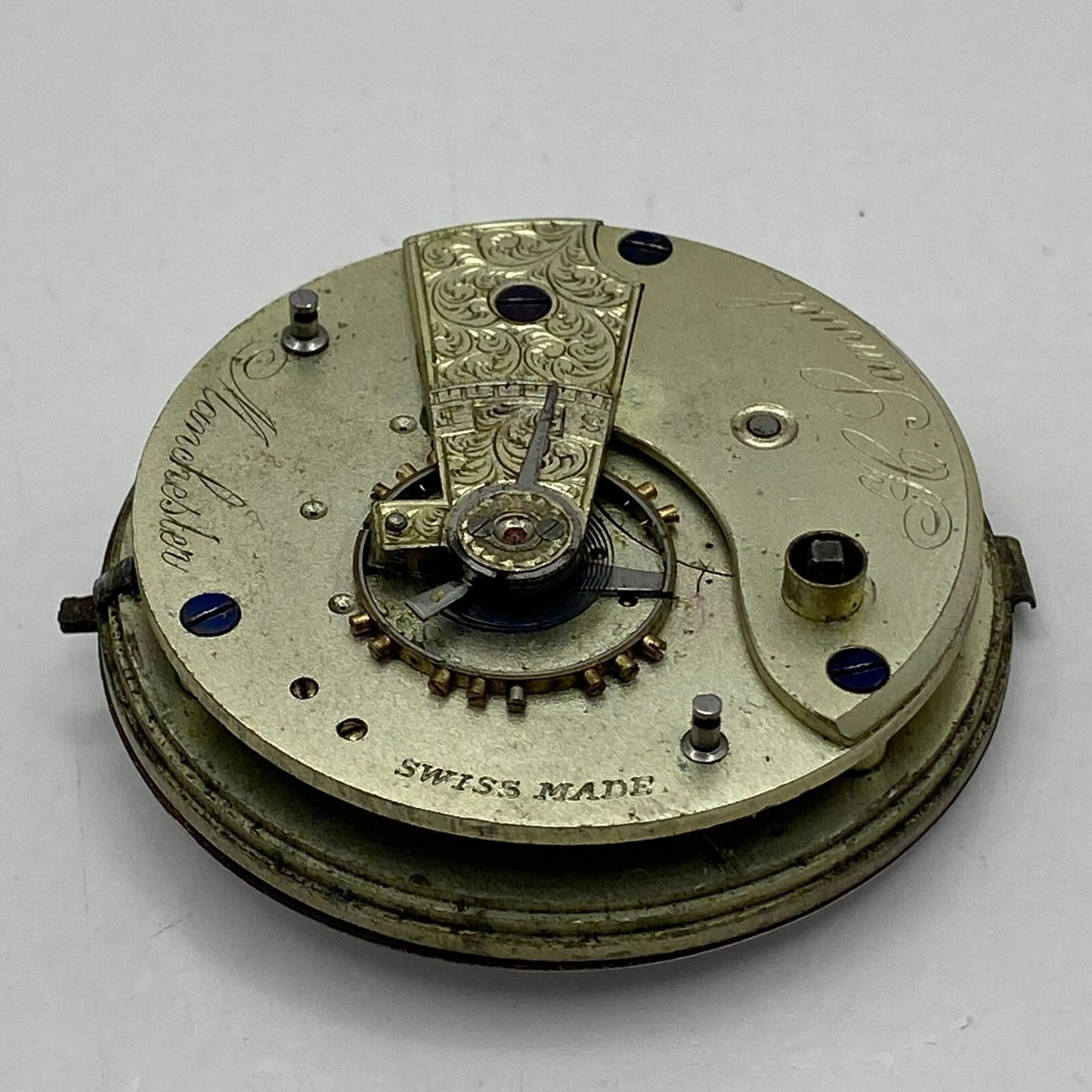 46.9mm Antique H Samuel Manchester Key Wound Swiss Pocket Watch Movement PARTS