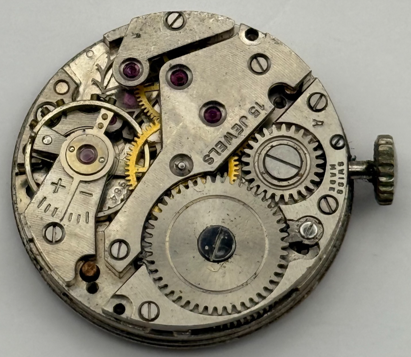 AS 984 Watch Movement Avia Manual Wind Vintage Swiss 15 Jewels Parts 23.4mm