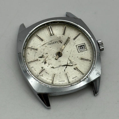 34mm Men’s Vintage Ingersoll Ronda RL 1215-21 Date Dial Swiss Watch PARTS REPAIR