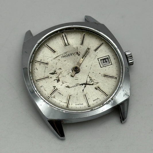 34mm Men’s Vintage Ingersoll Ronda RL 1215-21 Date Dial Swiss Watch PARTS REPAIR