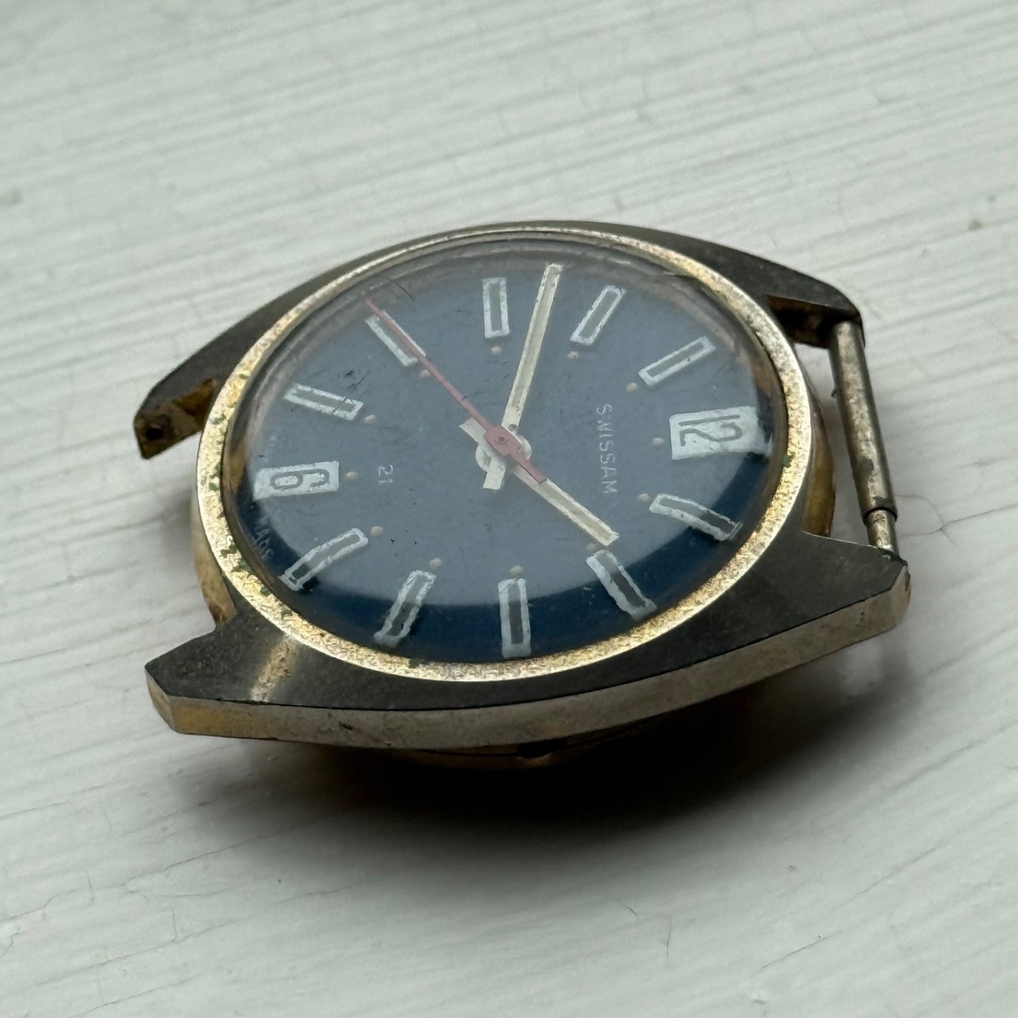 34mm Vintage Men's Swissam Desa 320 Blue Dial Manual Wind Watch PARTS / REPAIR