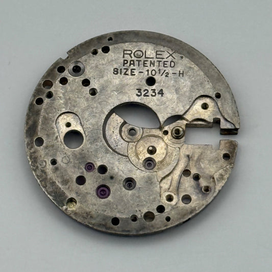 Rolex Patented Size 10 1/2 - H 3234 Watch Movement Main Plate Vintage 23.7mm