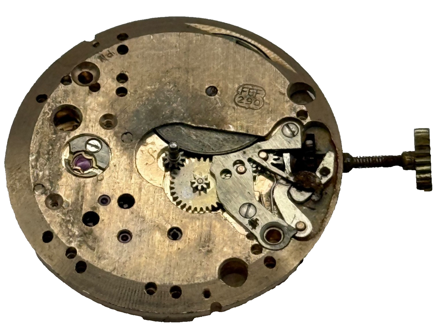 FEF 290 Watch Movement Manual Wind Vintage Swiss For Parts Or Repair 23.6mm